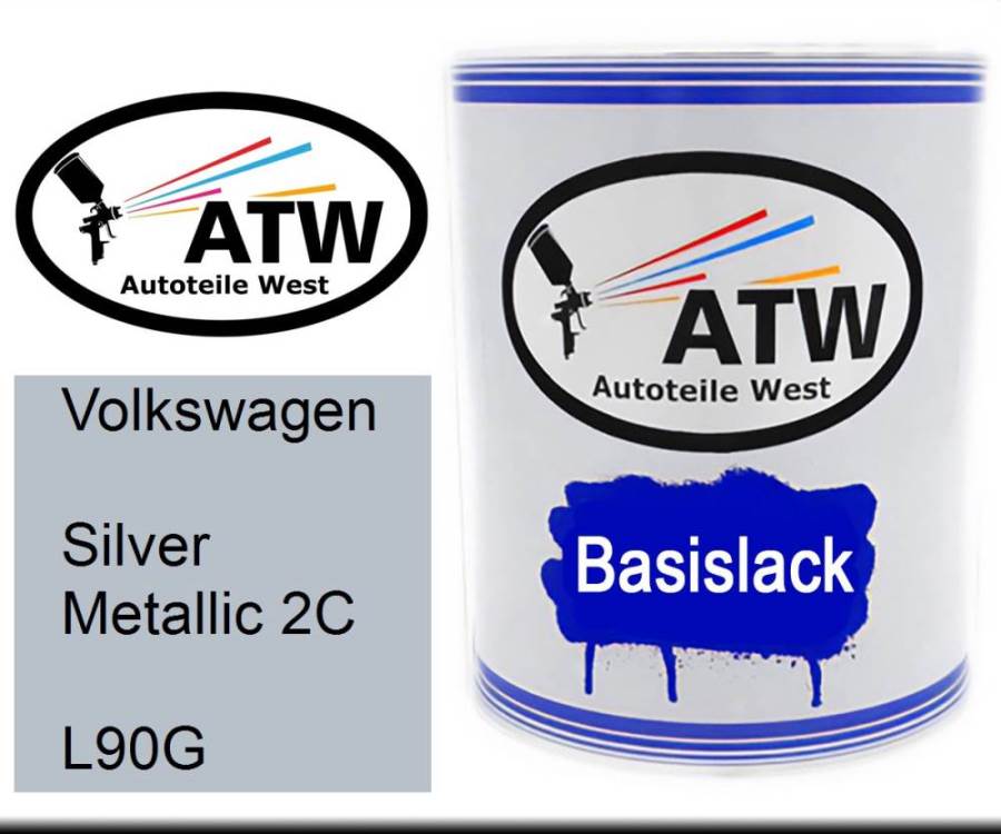 Volkswagen, Silver Metallic 2C, L90G: 1L Lackdose, von ATW Autoteile West.